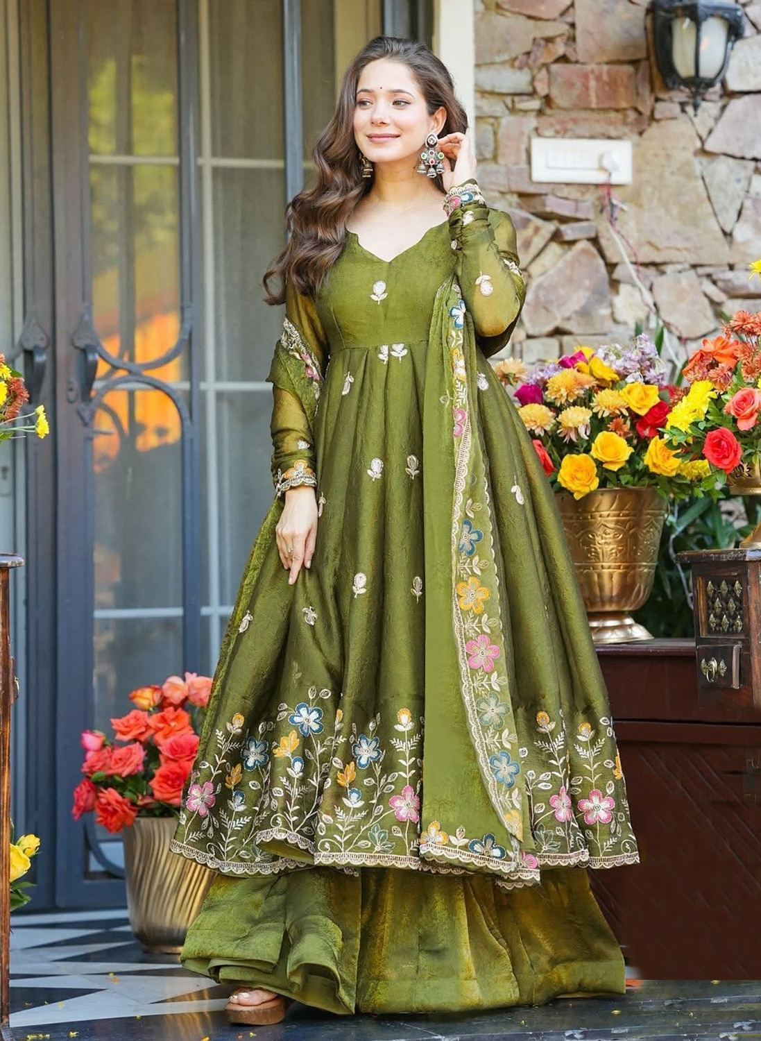 Image of Kedar Fab Women Art Silk Kurta Palazzo Dupatta Set
