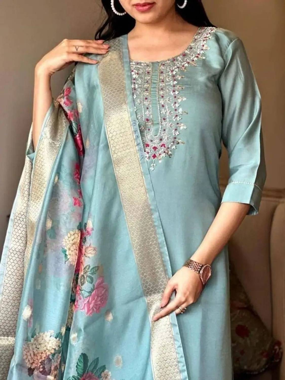 AALO FASHION Embroidered Kurta, Trouser/Pant & Dupatta Set