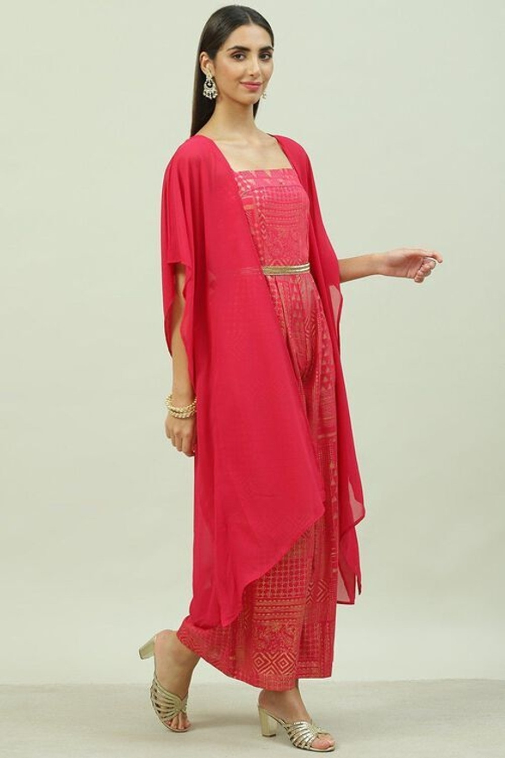 Image of BIBA Women Polyester Kurta Ethnic Jacket Set