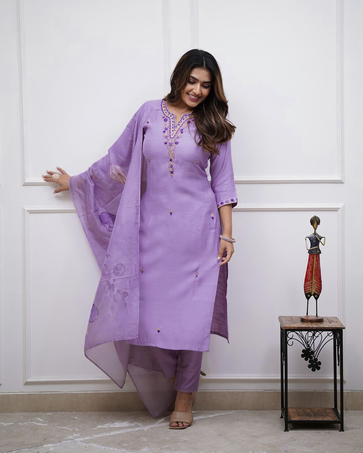 Image of Queen Botanixe Embroidered Kurta, Salwar & Dupatta Set