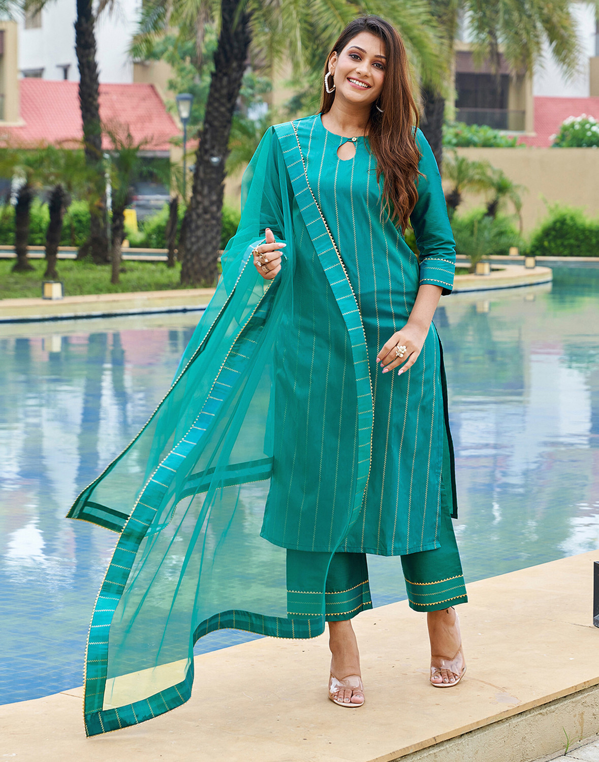 Image of Skylee Women Kurta Palazzo Dupatta Set