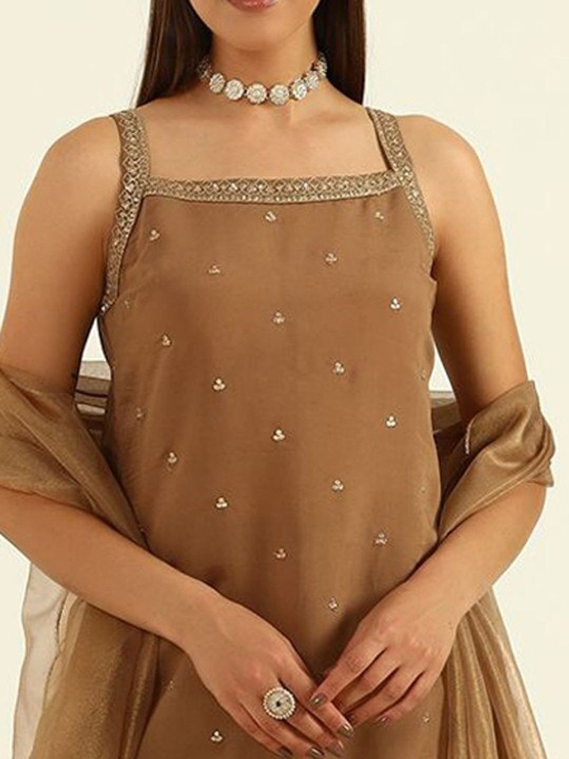 Image of NEEVENTERPRISE Embellished Kurta, Palazzo & Dupatta Set