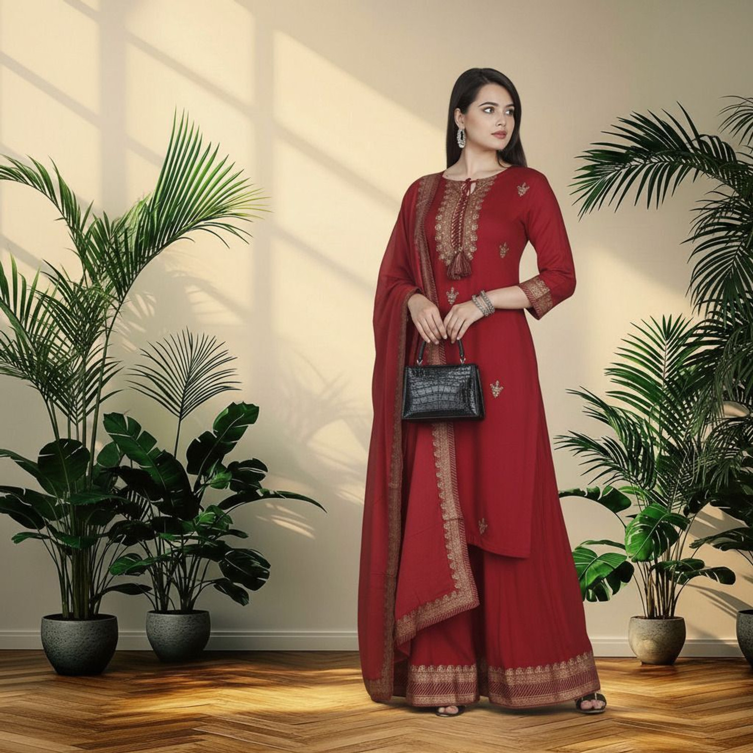 Image of Moda Rapido Women Kurta Palazzo Dupatta Set