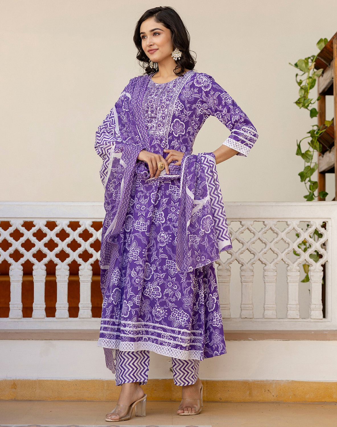 Image of Skylee Women Kurta Palazzo Dupatta Set