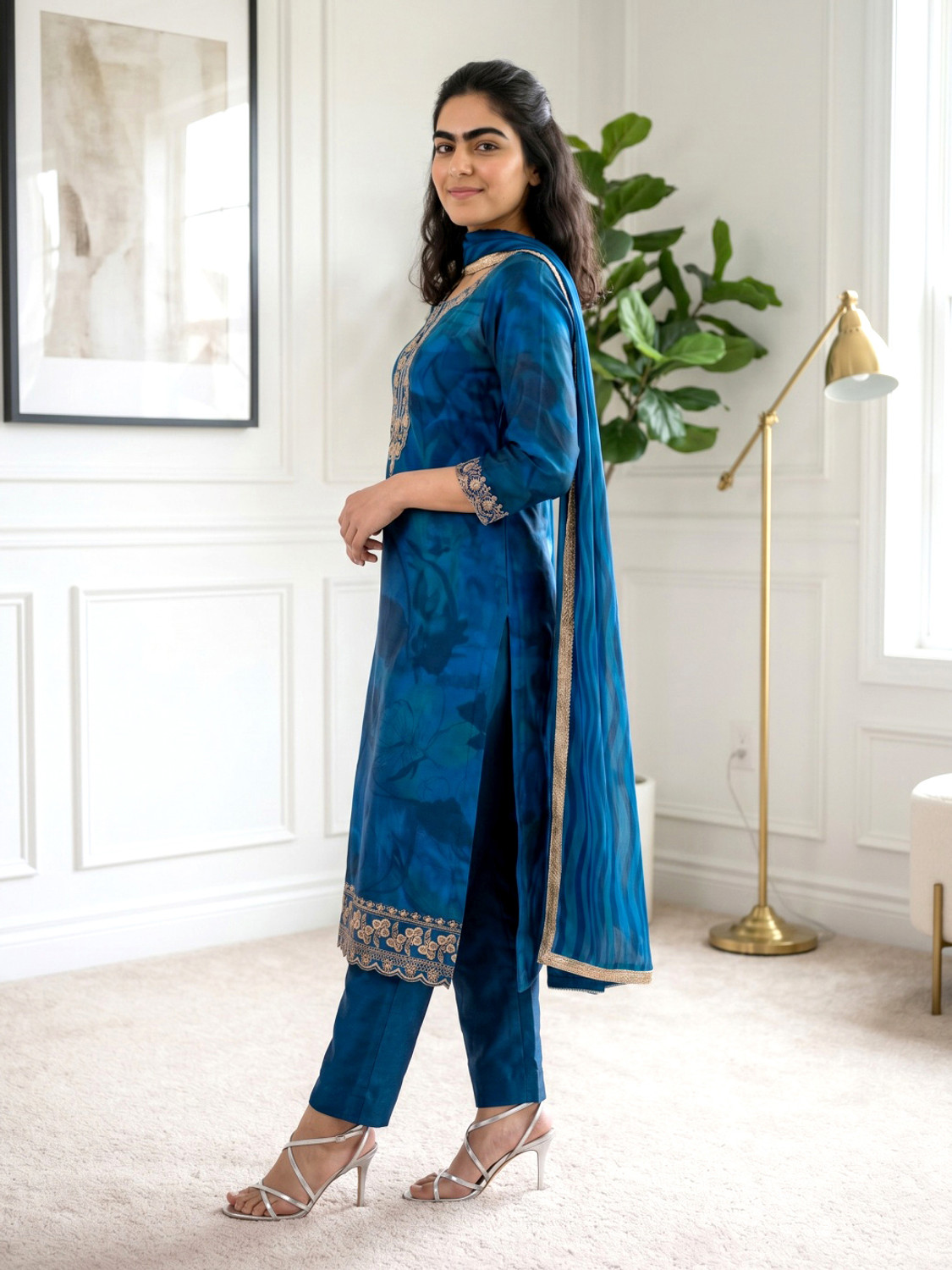 Image of Lavanyaz Women Silk Blend Kurti Pyjama Dupatta Set