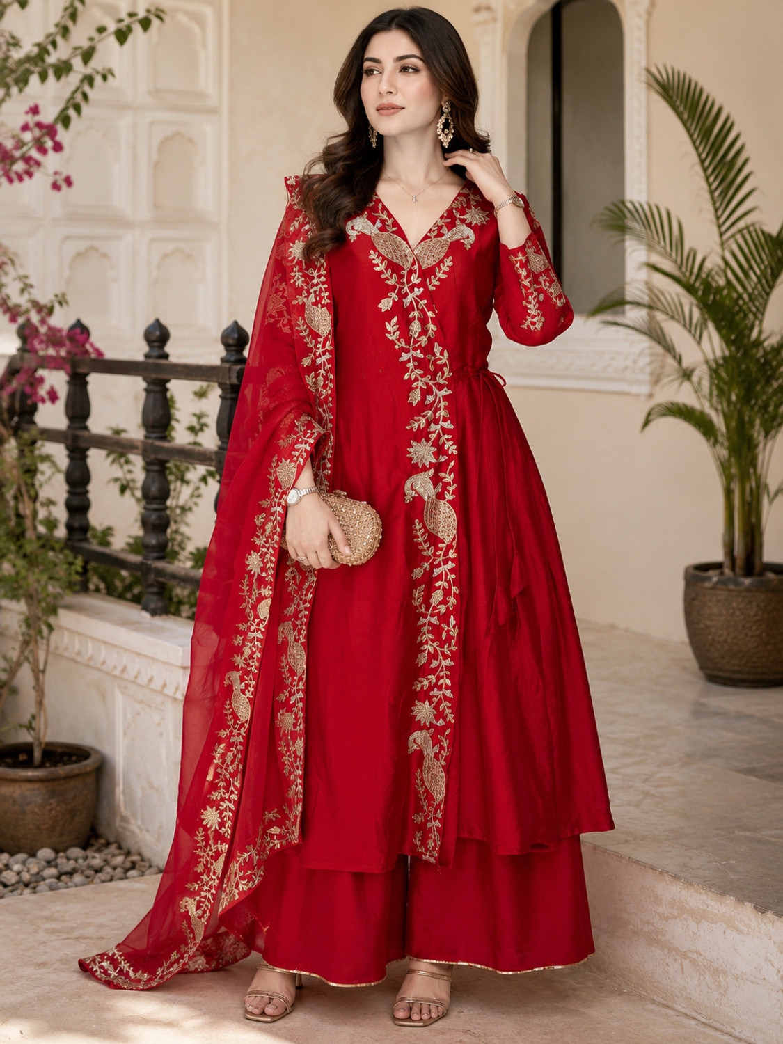 Image of Arriva Fab Women Pure Silk Kurta Palazzo Dupatta Set