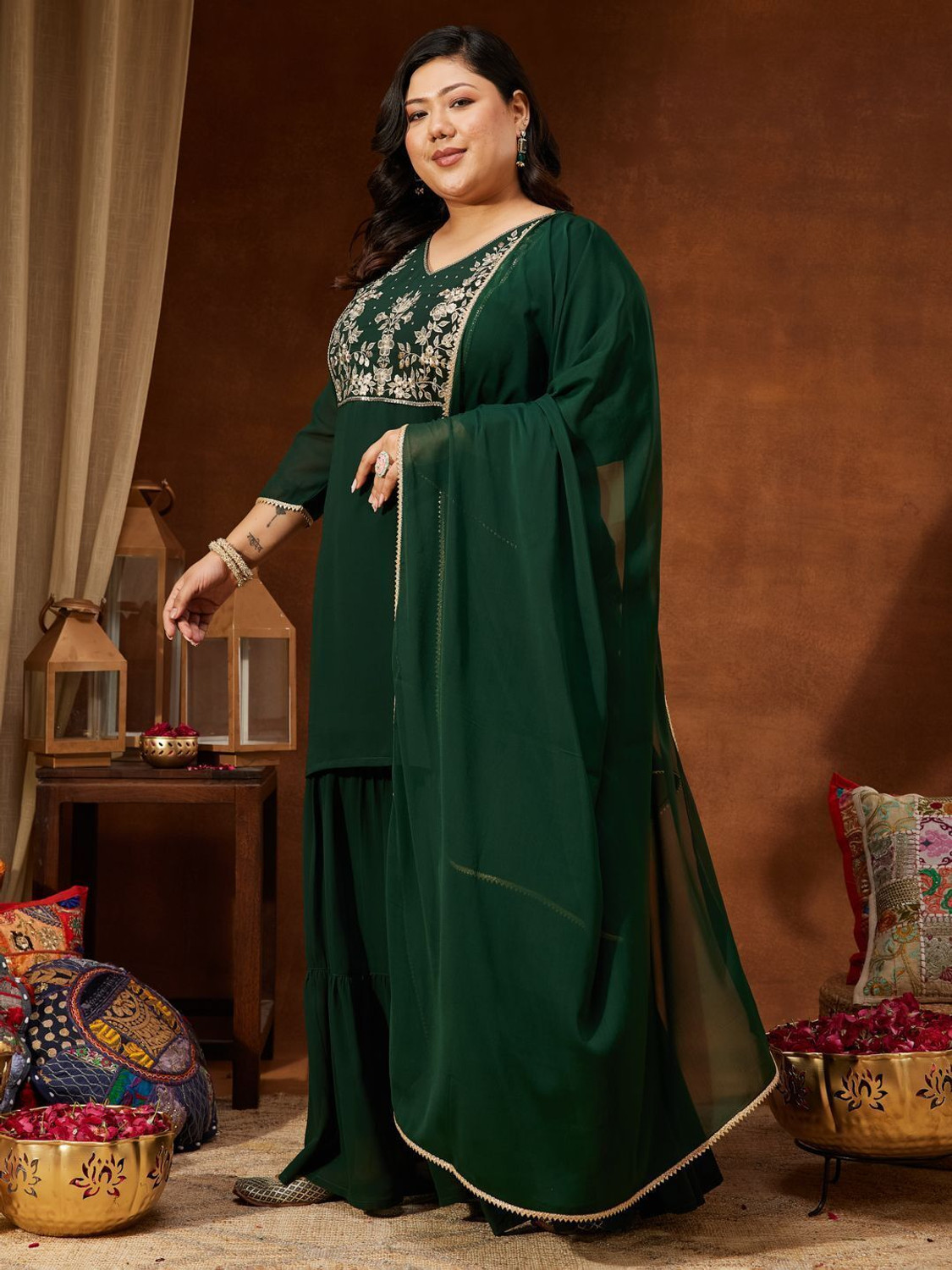 Image of Janasya Women Kurti Sharara Dupatta Set