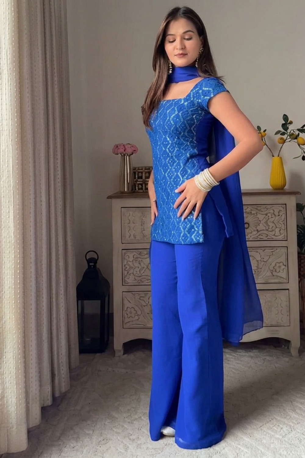Image of MJENTERPRISE Women Kurti Palazzo Dupatta Set
