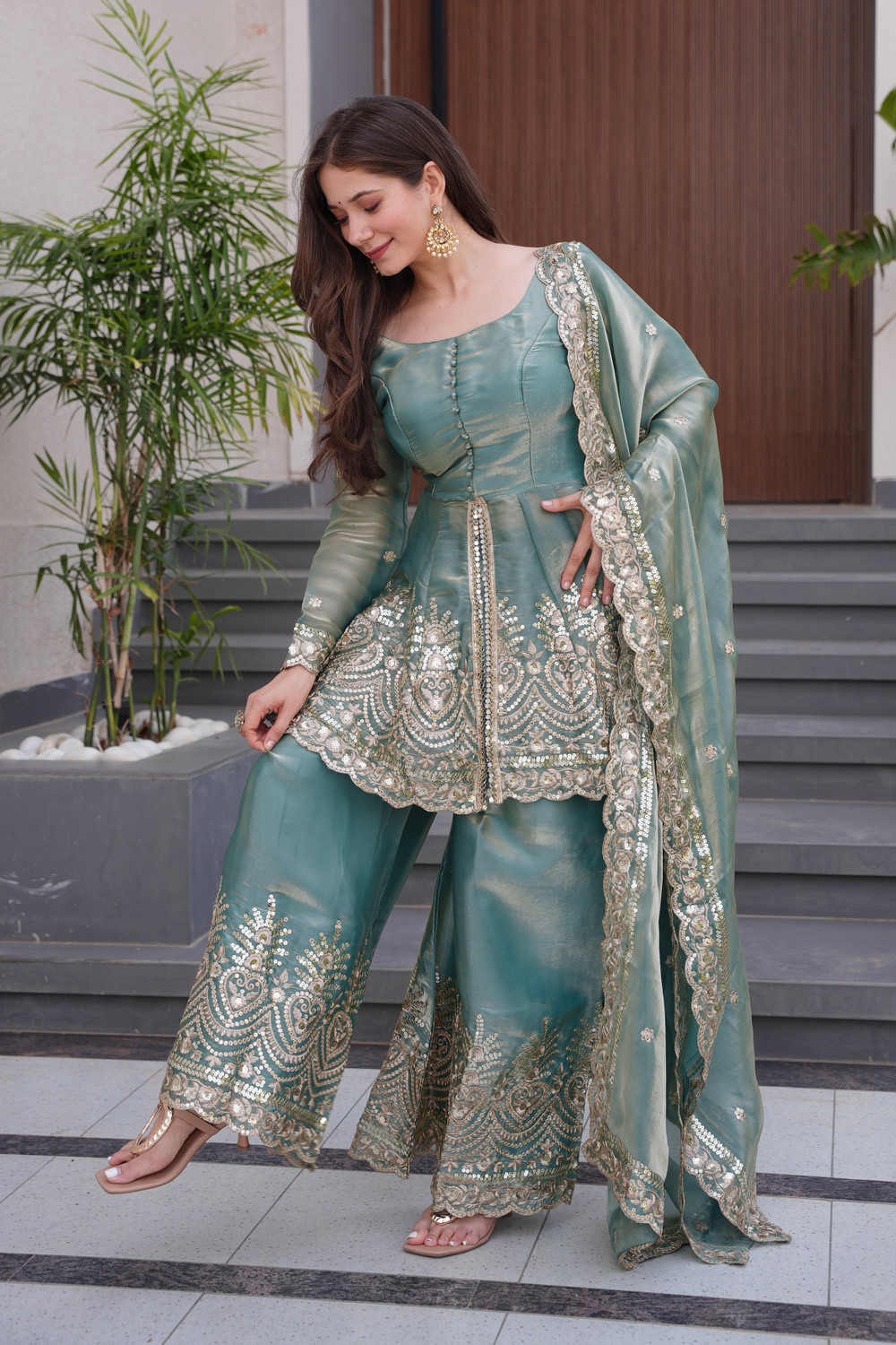 Image of Trijal Fab Women Kurta Palazzo Dupatta Set