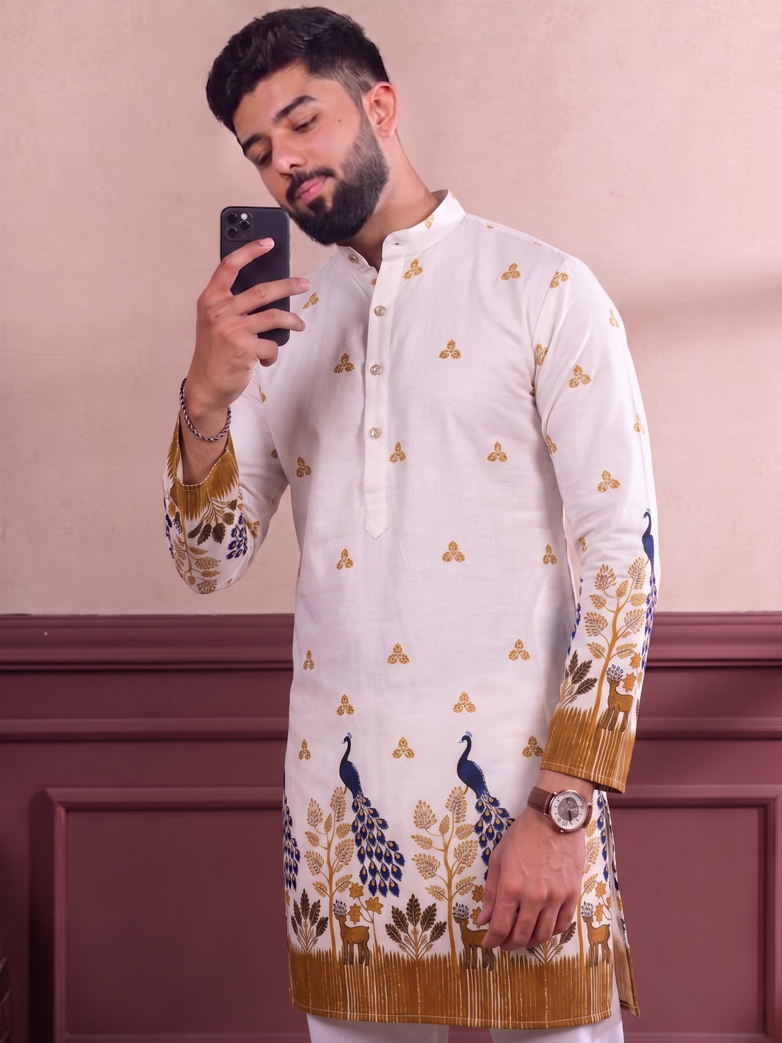 Image of Nirwearr Men Printed Straight Kurta