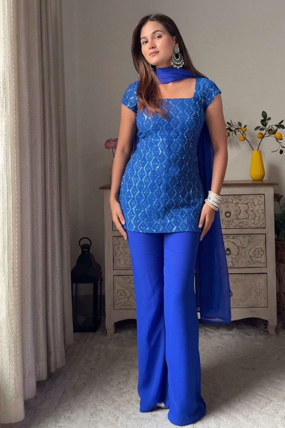 Image of MJENTERPRISE Women Kurti Palazzo Dupatta Set
