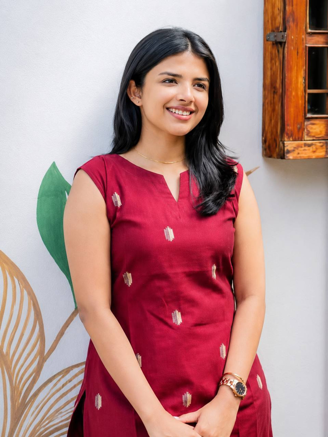 Image of ClickWear Women Cotton Blend, Viscose Rayon Kurta Pant Set