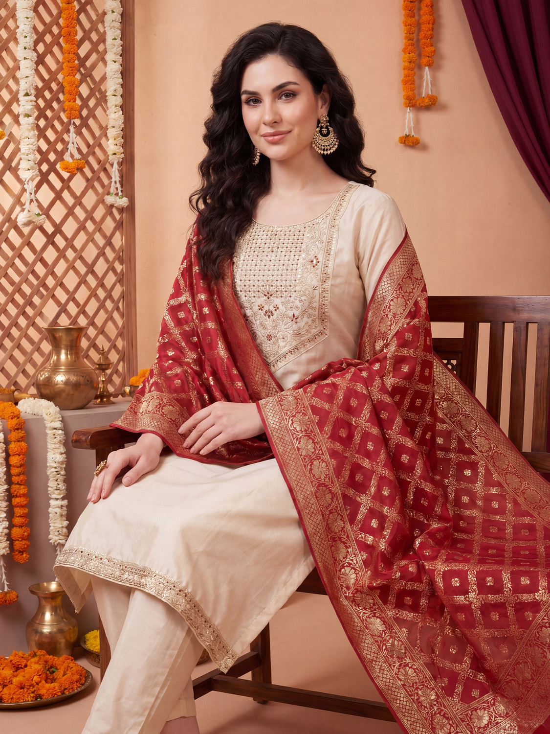 Image of Indo Era Women Kurta Pant Dupatta Set
