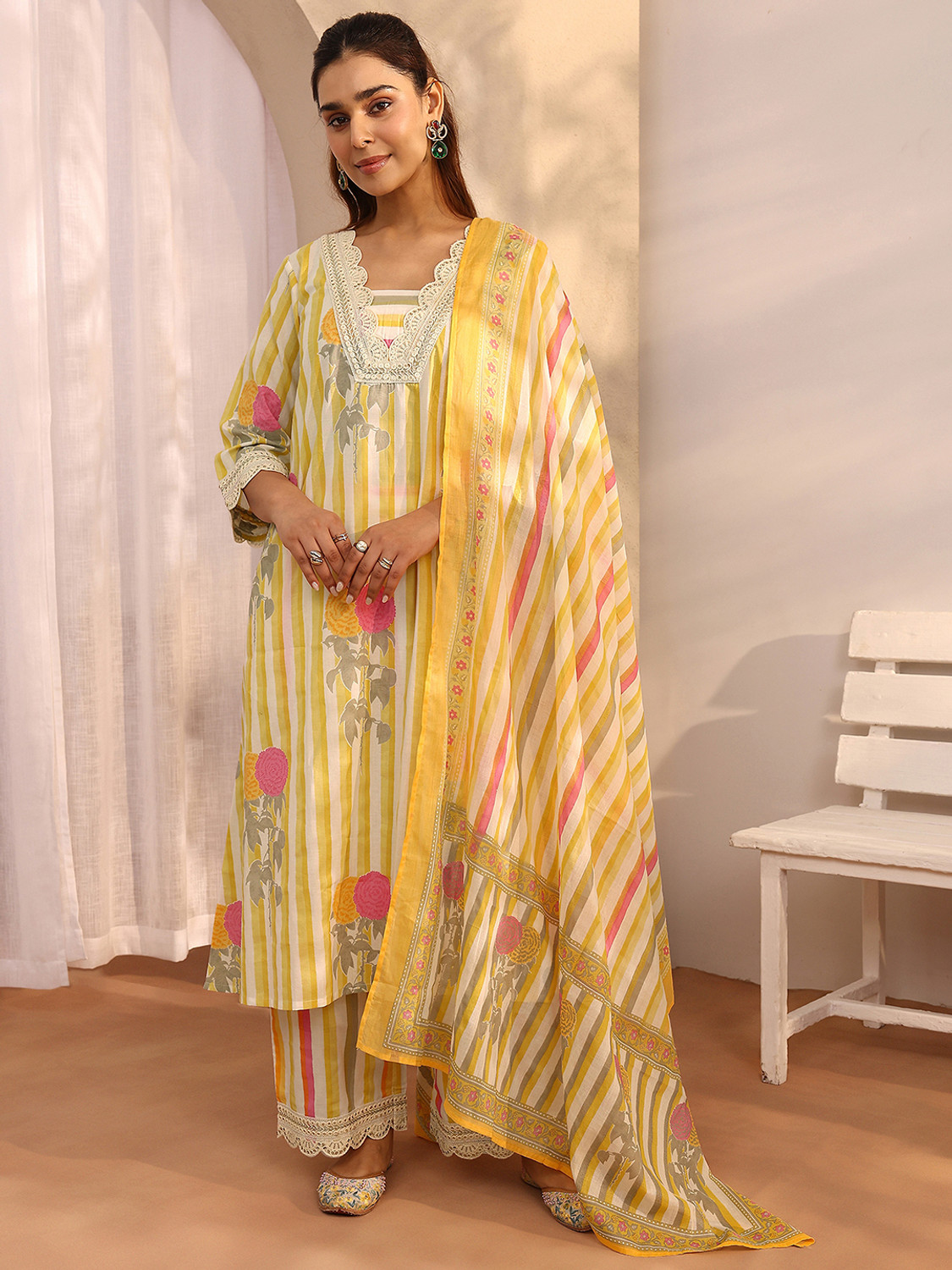 Image of LIBAS Women Kurta Palazzo Dupatta Set