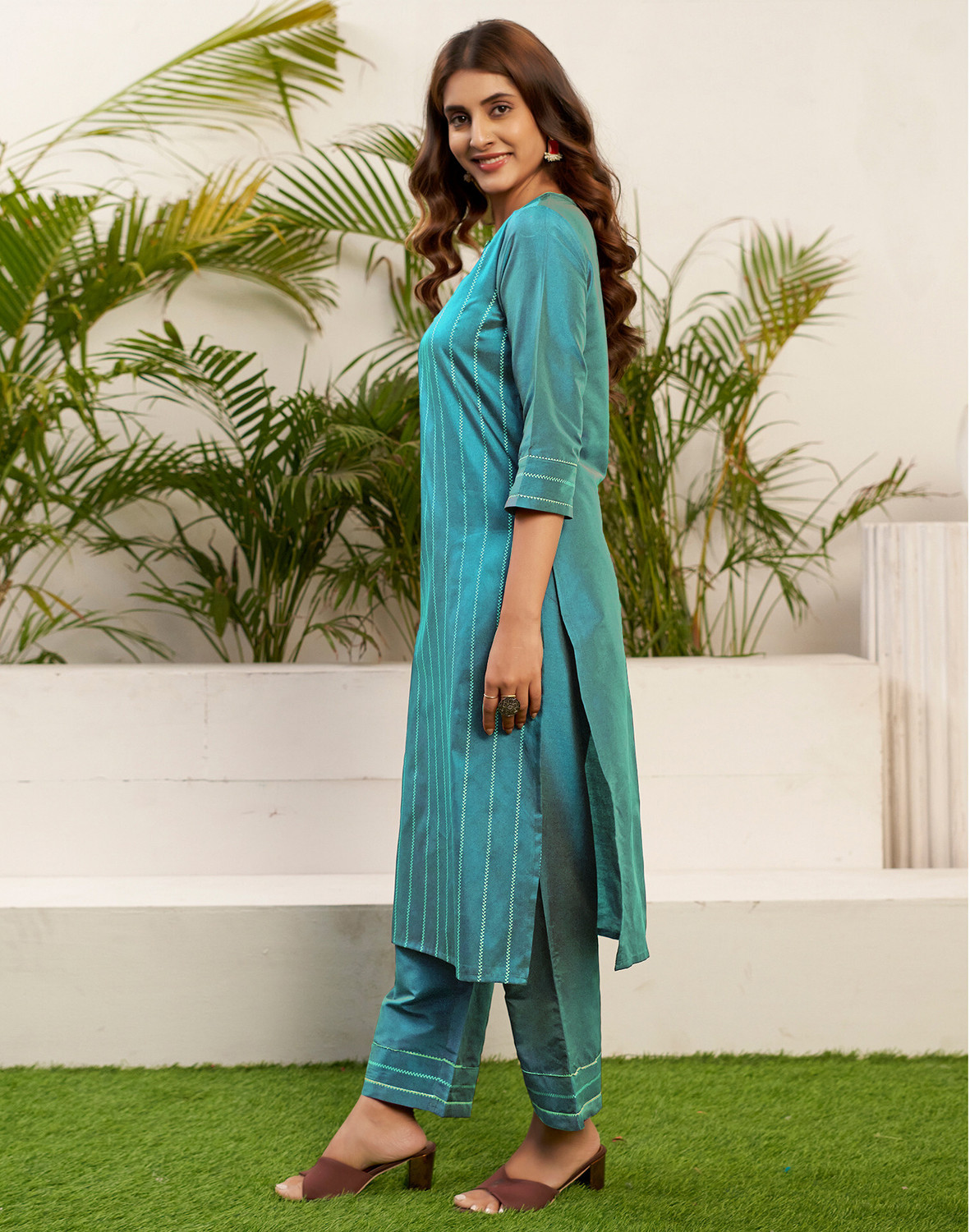 Image of Skylee Women Kurta Palazzo Dupatta Set