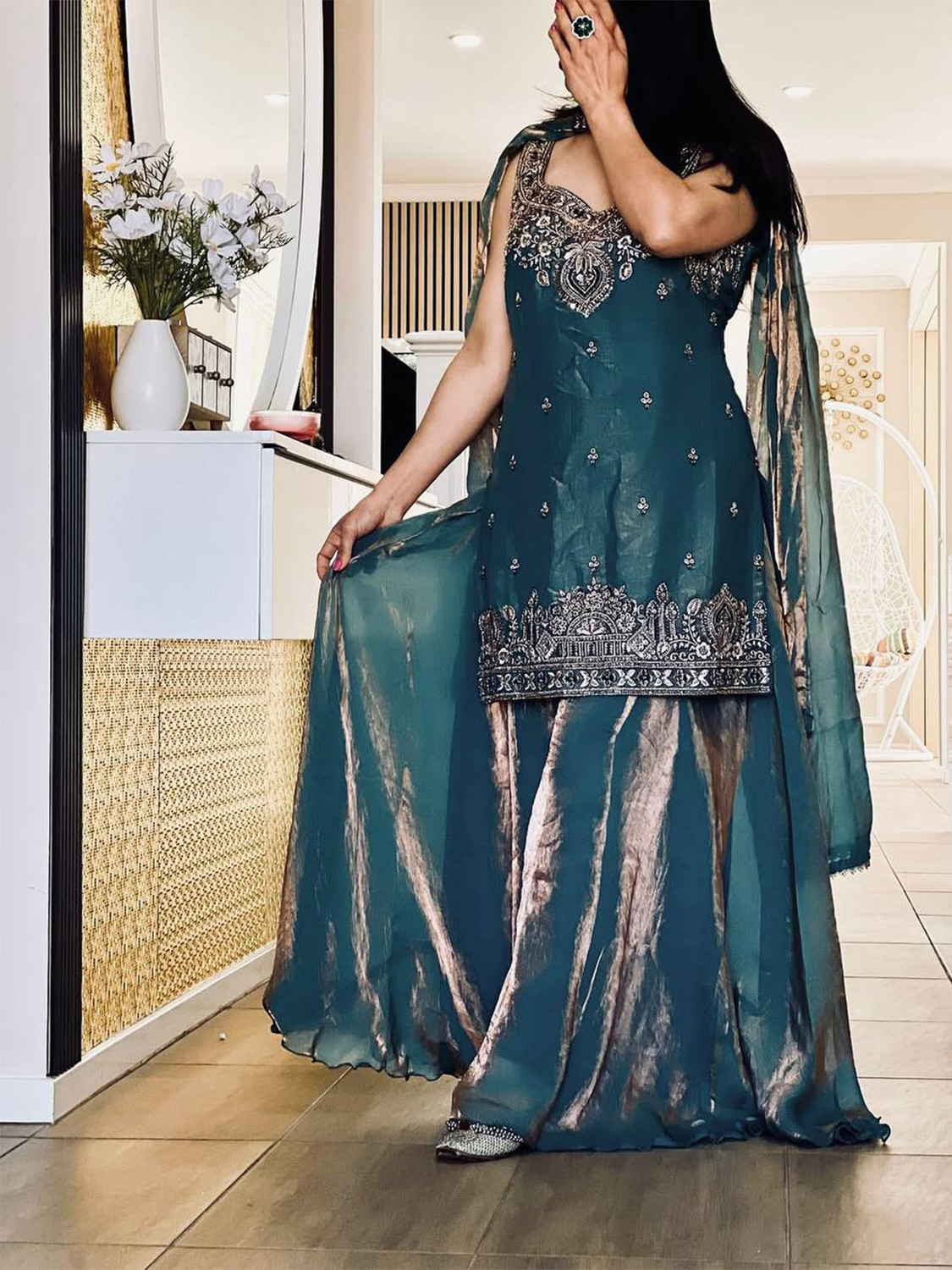 Image of IYALAFAB Women Ethnic Top Dhoti Pant Dupatta Set