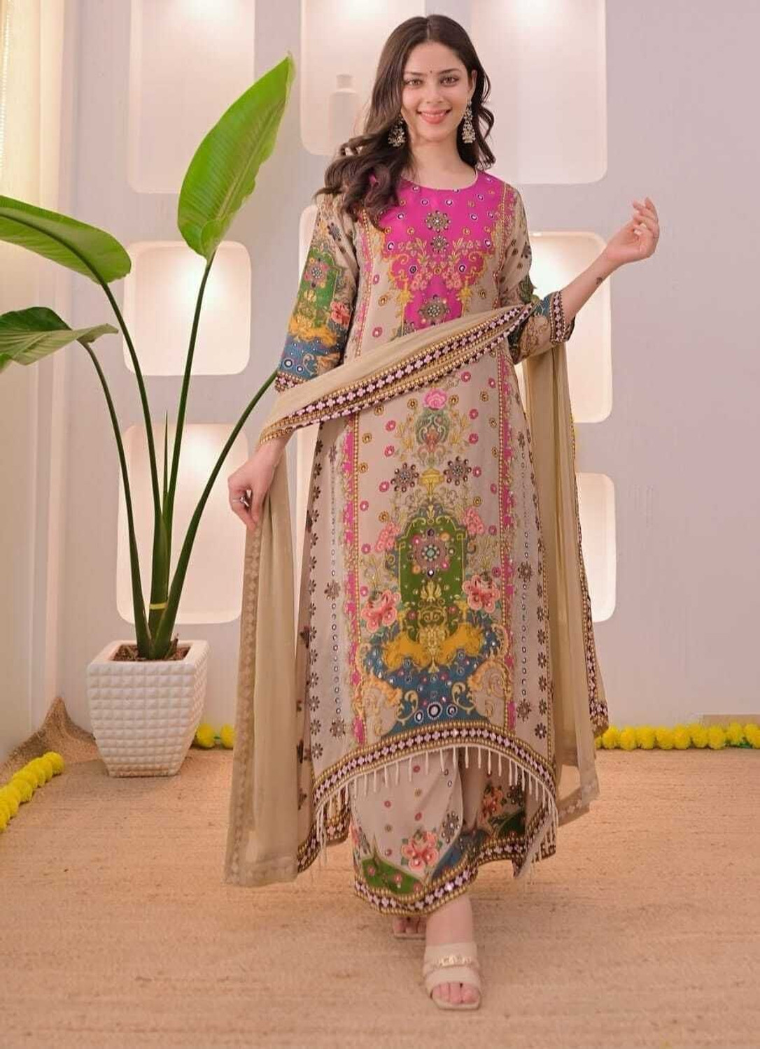 Image of MISHNEE FASHION Women Kurti Palazzo Dupatta Set