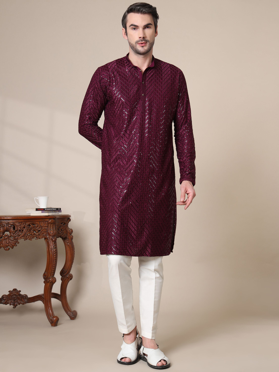 Image of ADHIRAJAN Men Kurta Pyjama Set