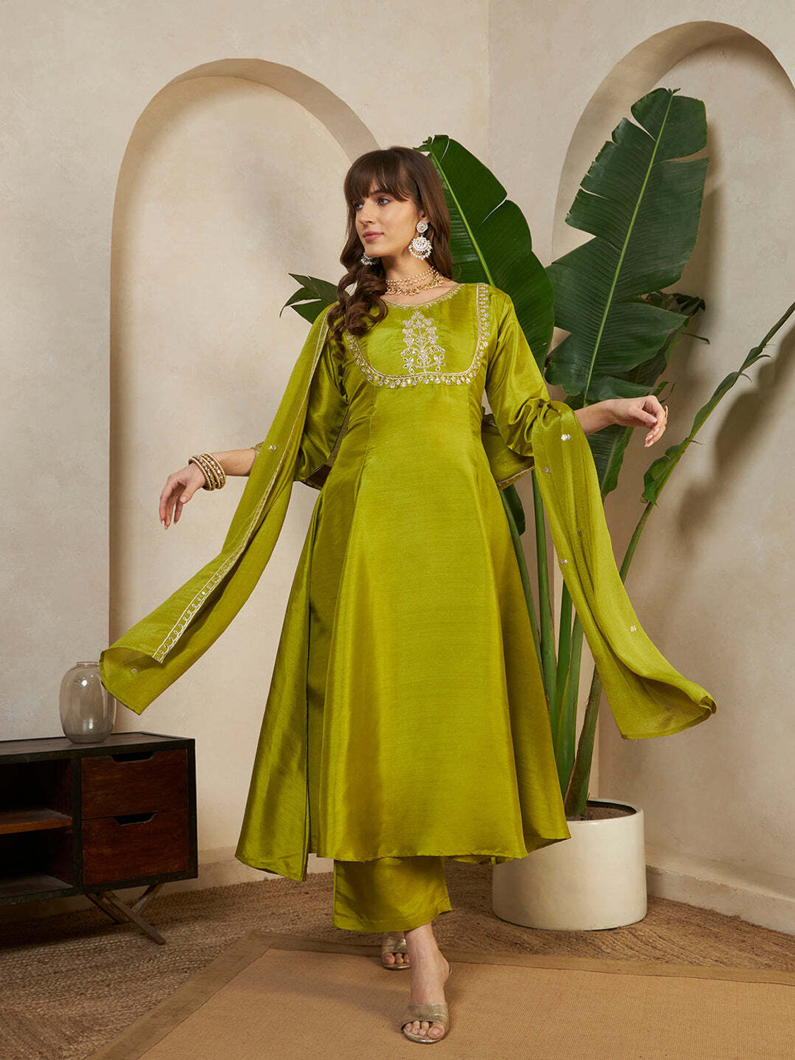 Image of Sheetal Associates Women Pure Silk Kurti Pant Dupatta Set