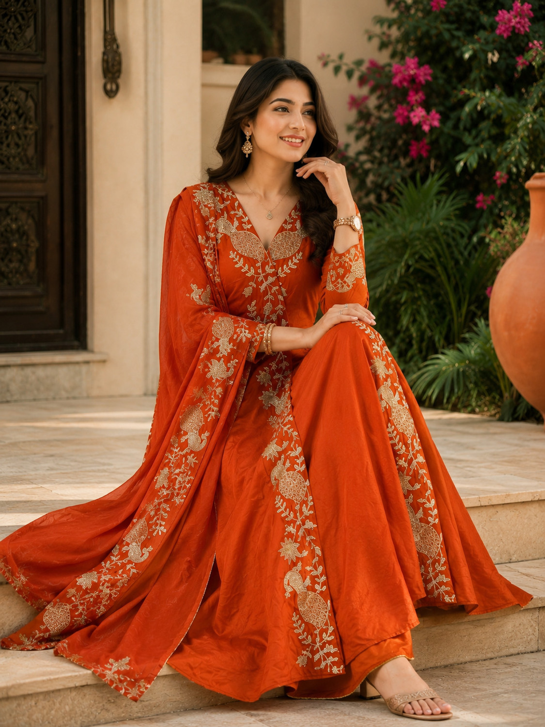 Image of Arriva Fab Women Pure Silk Kurta Palazzo Dupatta Set