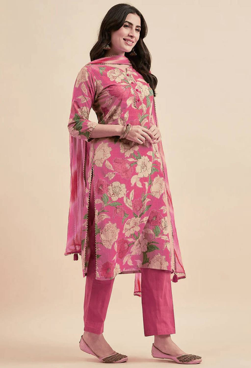 Image of FABUNNA COTTON Women Kurta Pant Dupatta Set