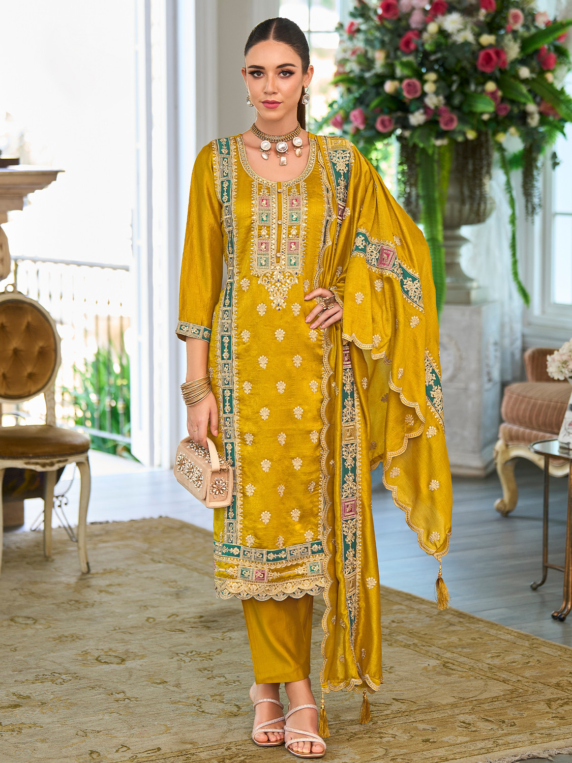 Image of Indo Era Women Kurta Pant Dupatta Set