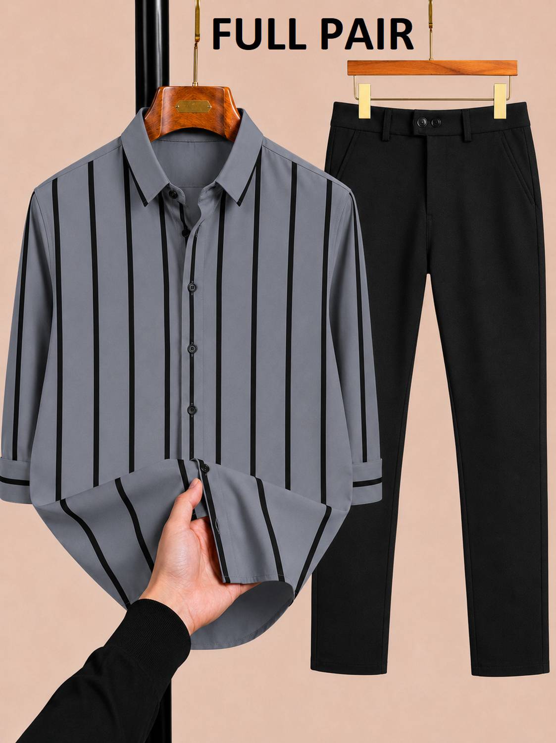mozero Men's Grey, Black Striped Shirt - Image 1