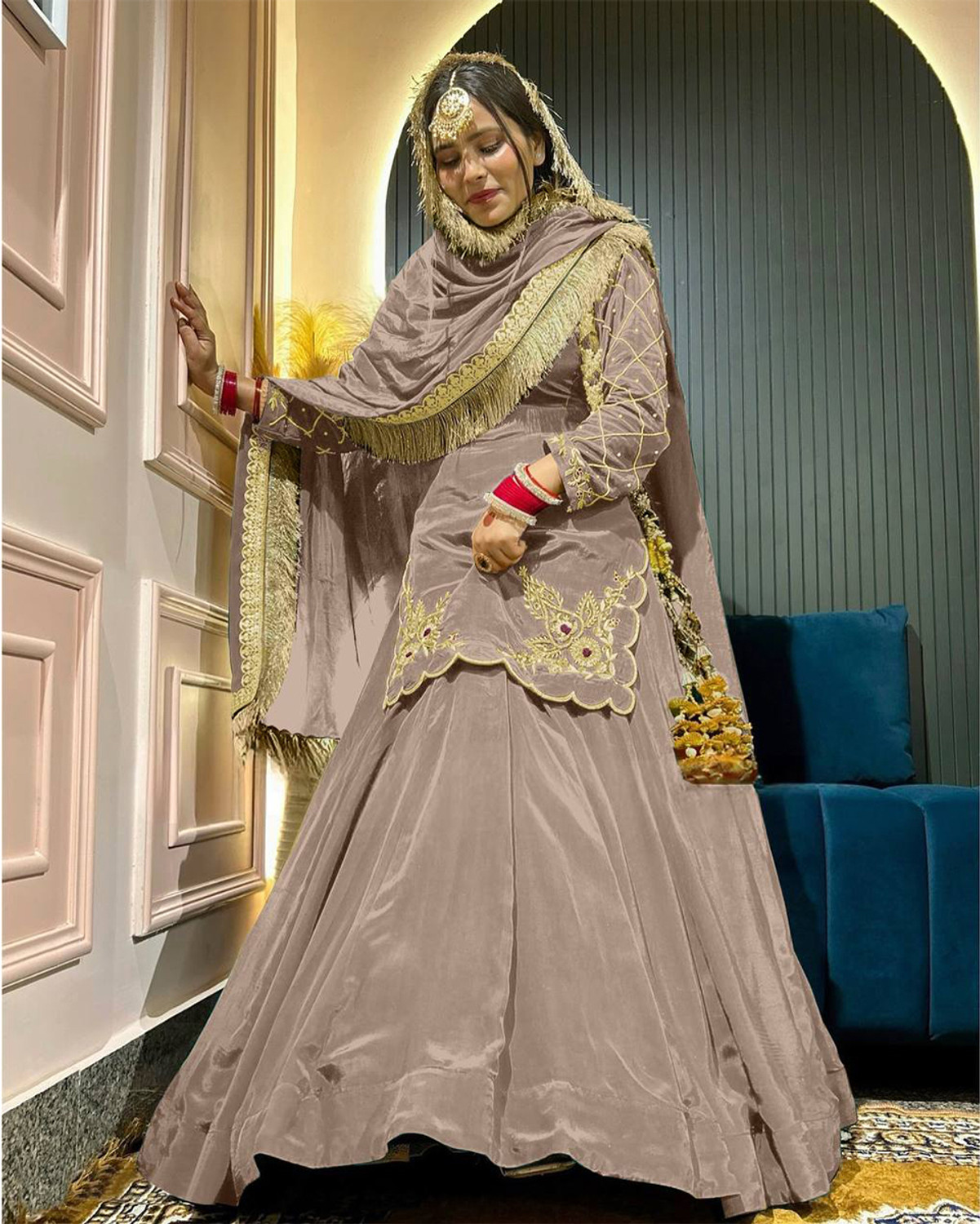 Image of AHJANANDTEX Women Ethnic Top Sharara Dupatta Set