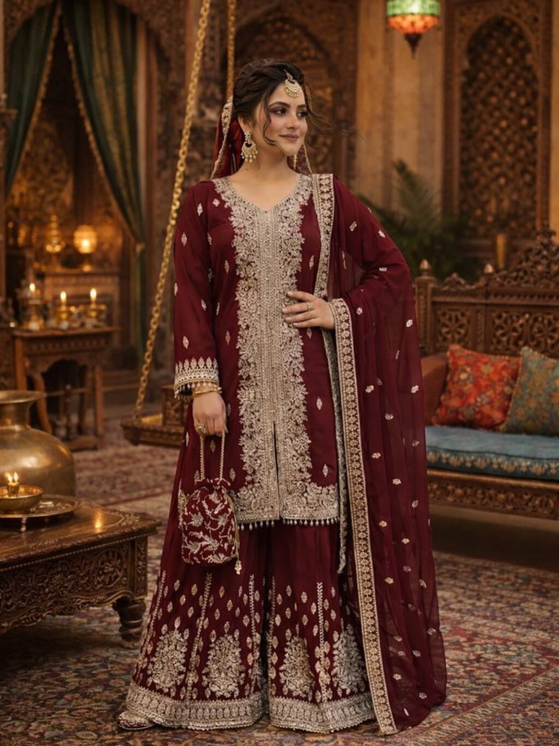 BYRI Women Kurta Sharara Dupatta Set
