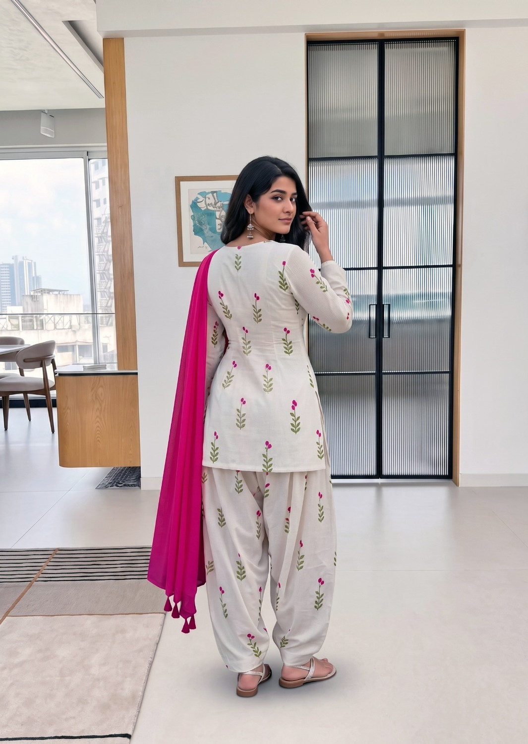 Image of Jems World Women Khadi Cotton Kurta Patiala Dupatta Set