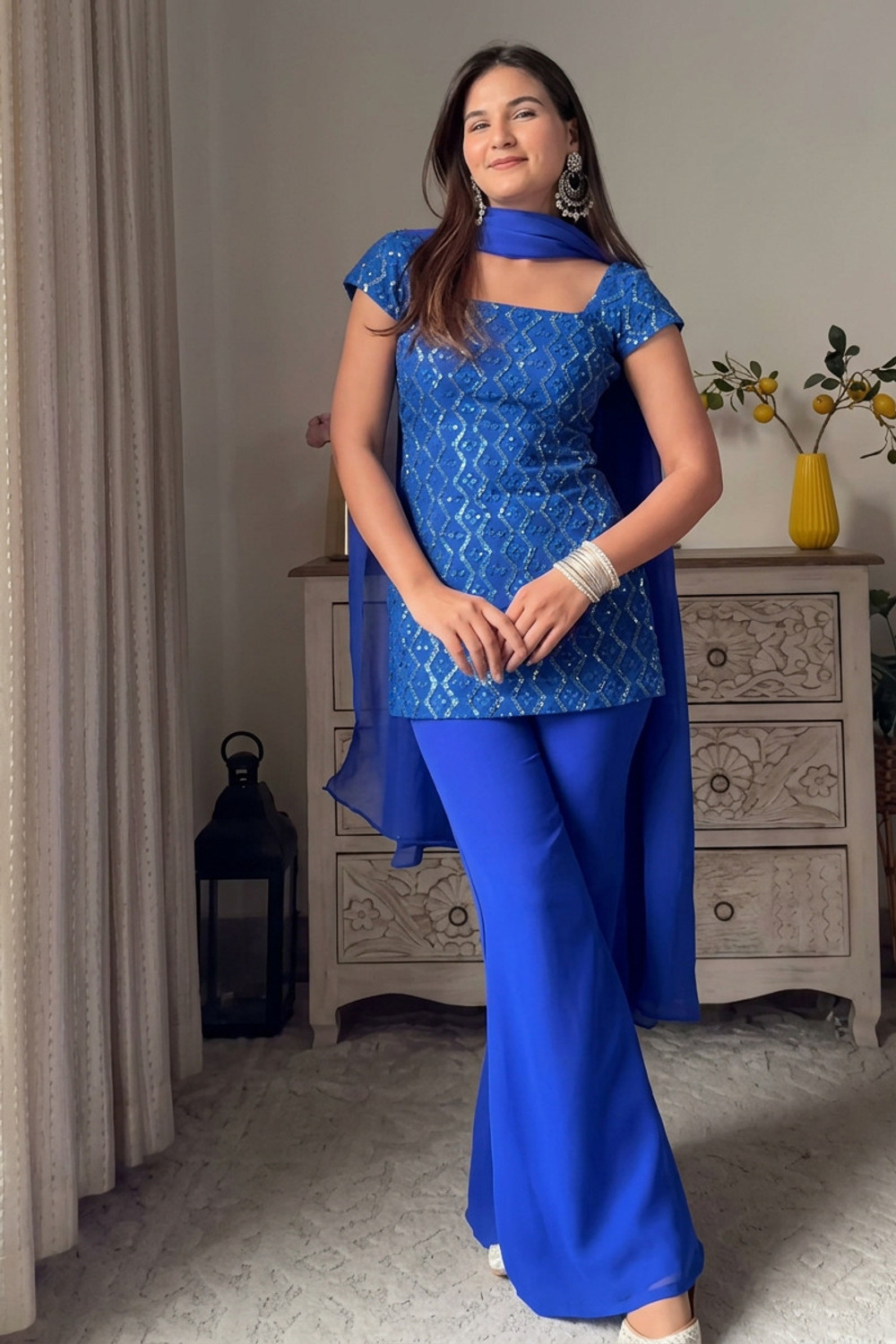 Image of MJENTERPRISE Women Kurti Palazzo Dupatta Set