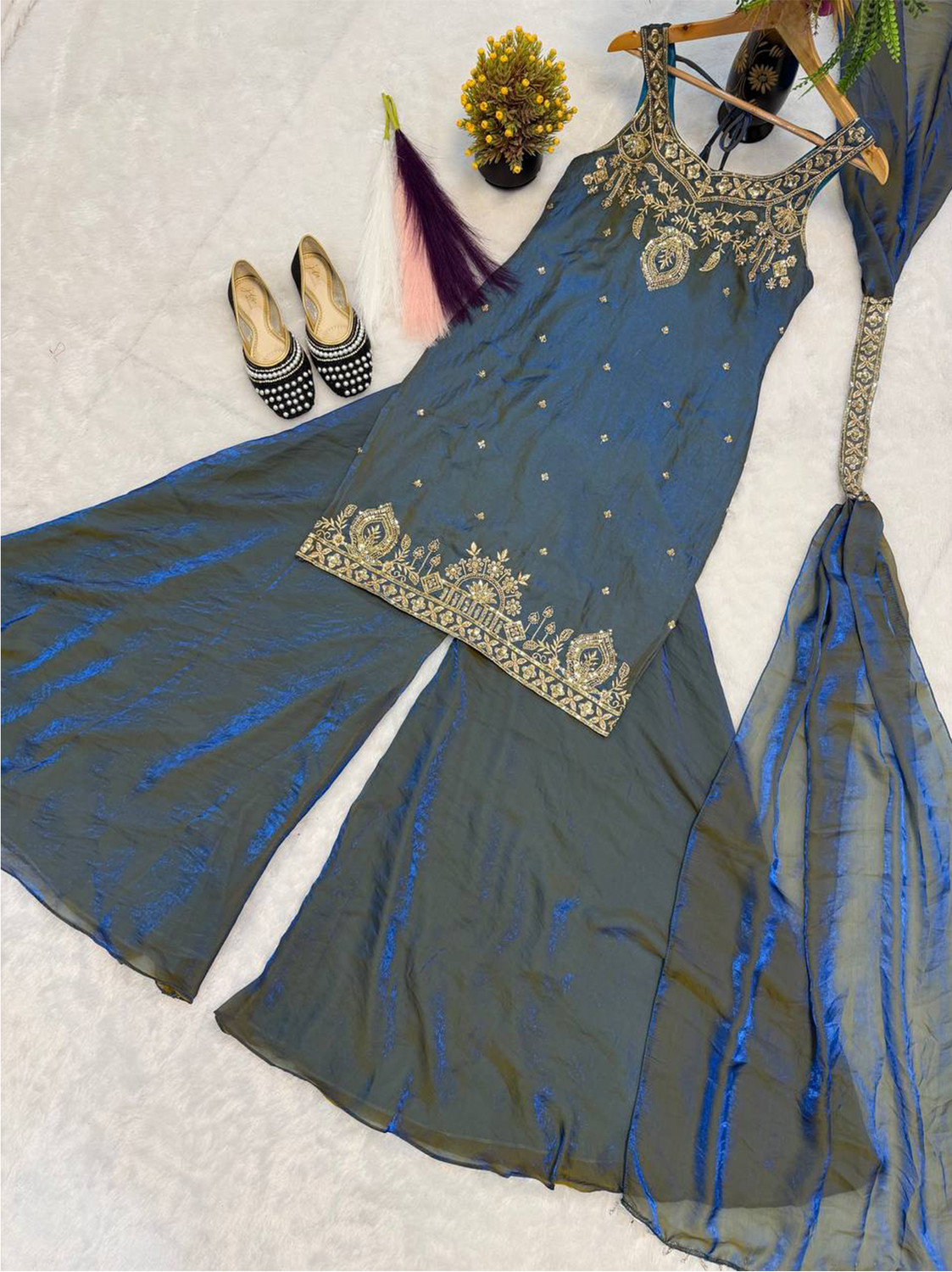 Image of IYALAFAB Women Ethnic Top Dhoti Pant Dupatta Set
