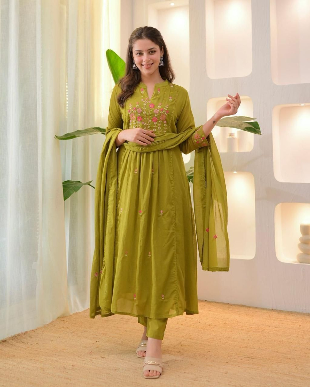 Image of RUA COLLECTION Women Pure Cotton Kurta Pant Dupatta Set