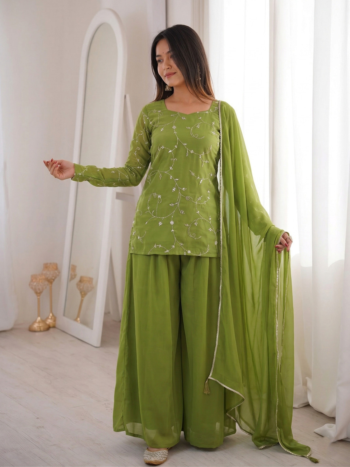 Image of MOKOSH Women Kurta Palazzo Dupatta Set