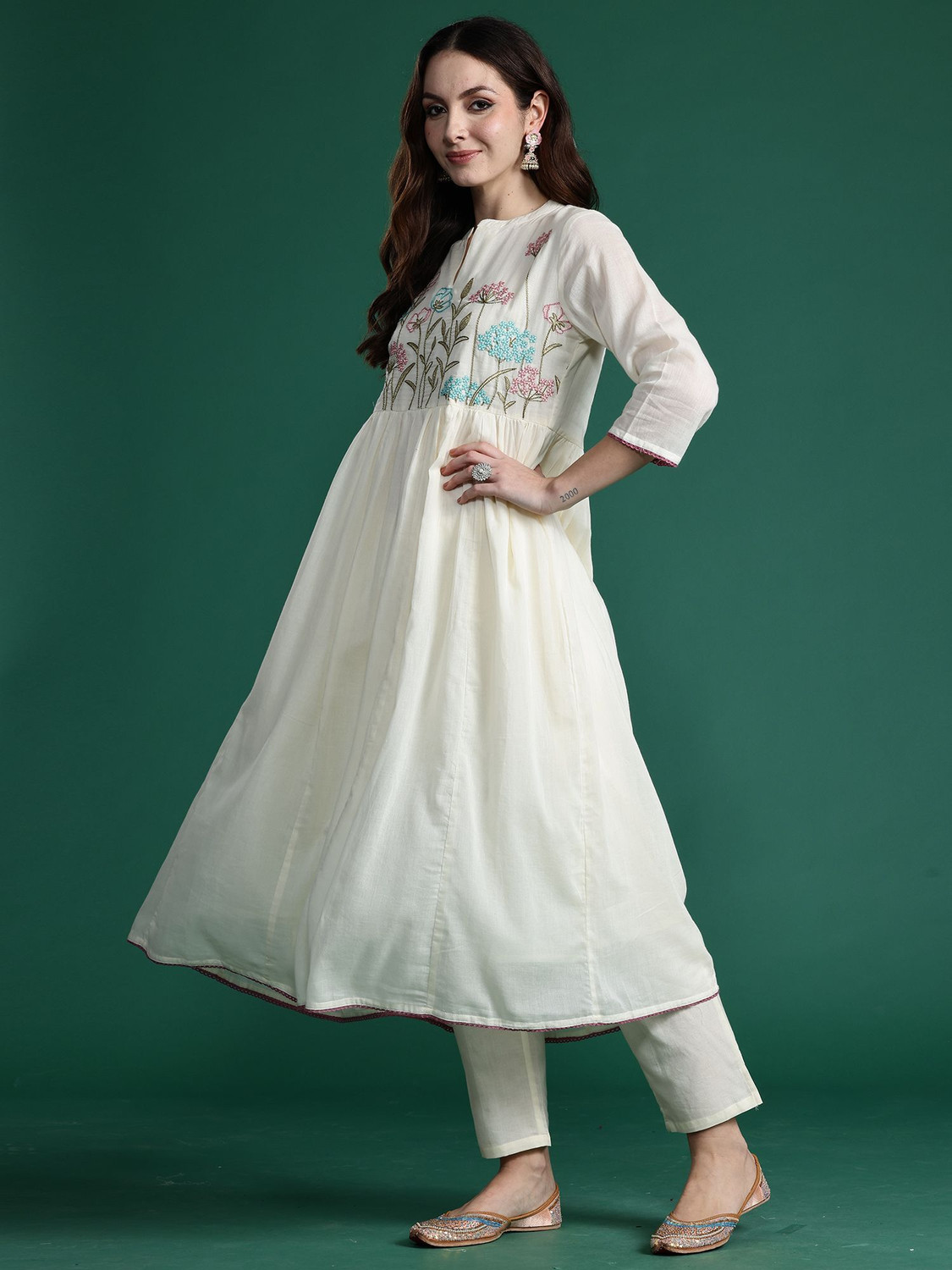 Image of Indo Era Women Pure Cotton Kurta Pant Dupatta Set