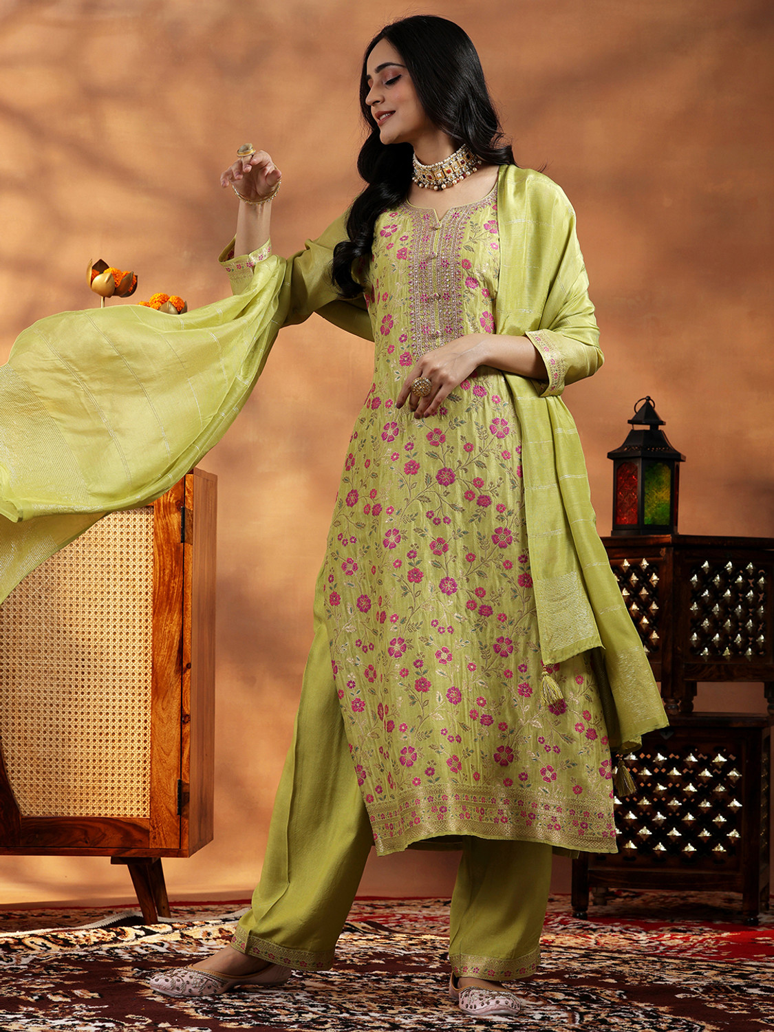 Image of LIBAS Women Kurta Palazzo Dupatta Set