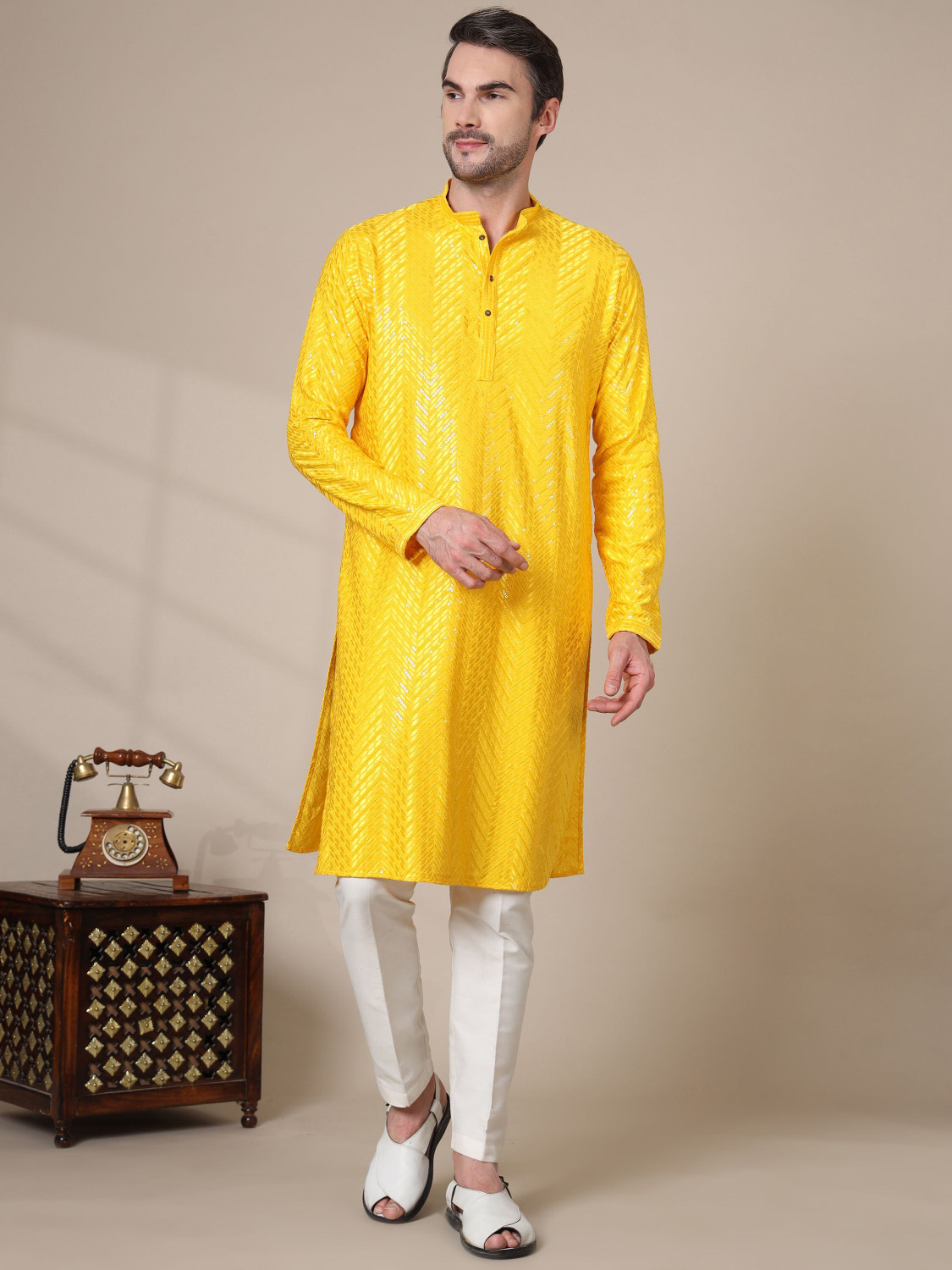 Image of ADHIRAJAN Men Kurta Pyjama Set