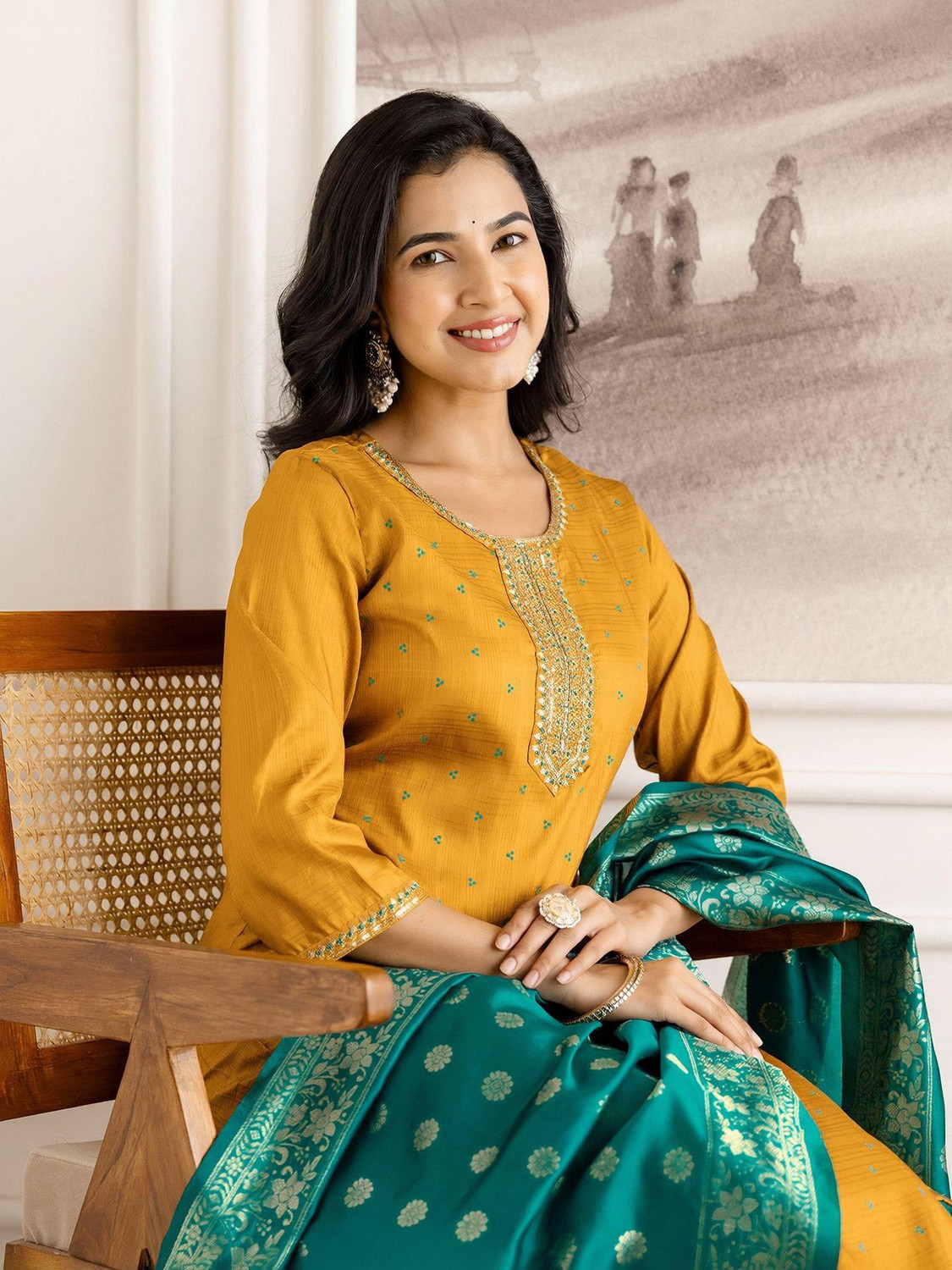 Image of Skylee Women Kurta Pant Dupatta Set