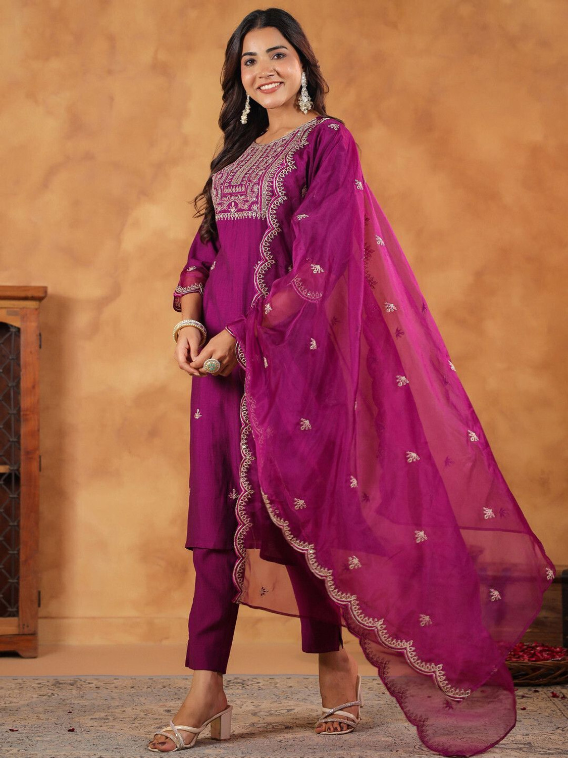 Image of Janasya Women Kurta Pant Dupatta Set