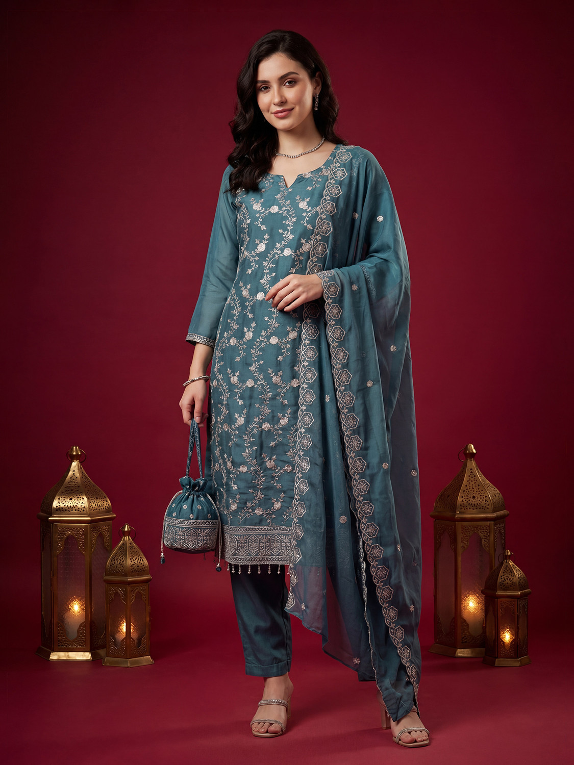 Image of Indo Era Women Kurta Pant Dupatta Set