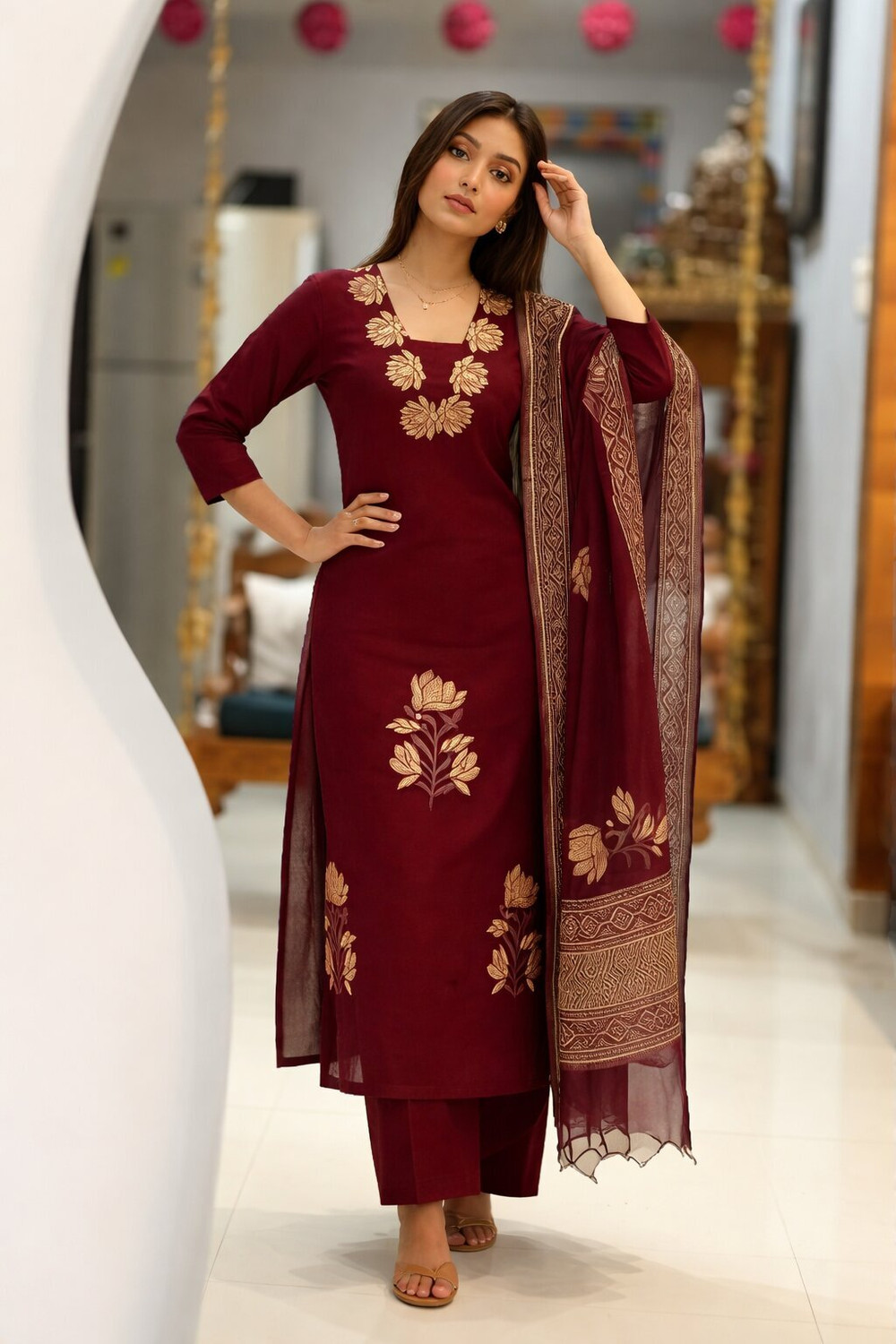 Image of JANARDAN Women Kurta Pant Dupatta Set