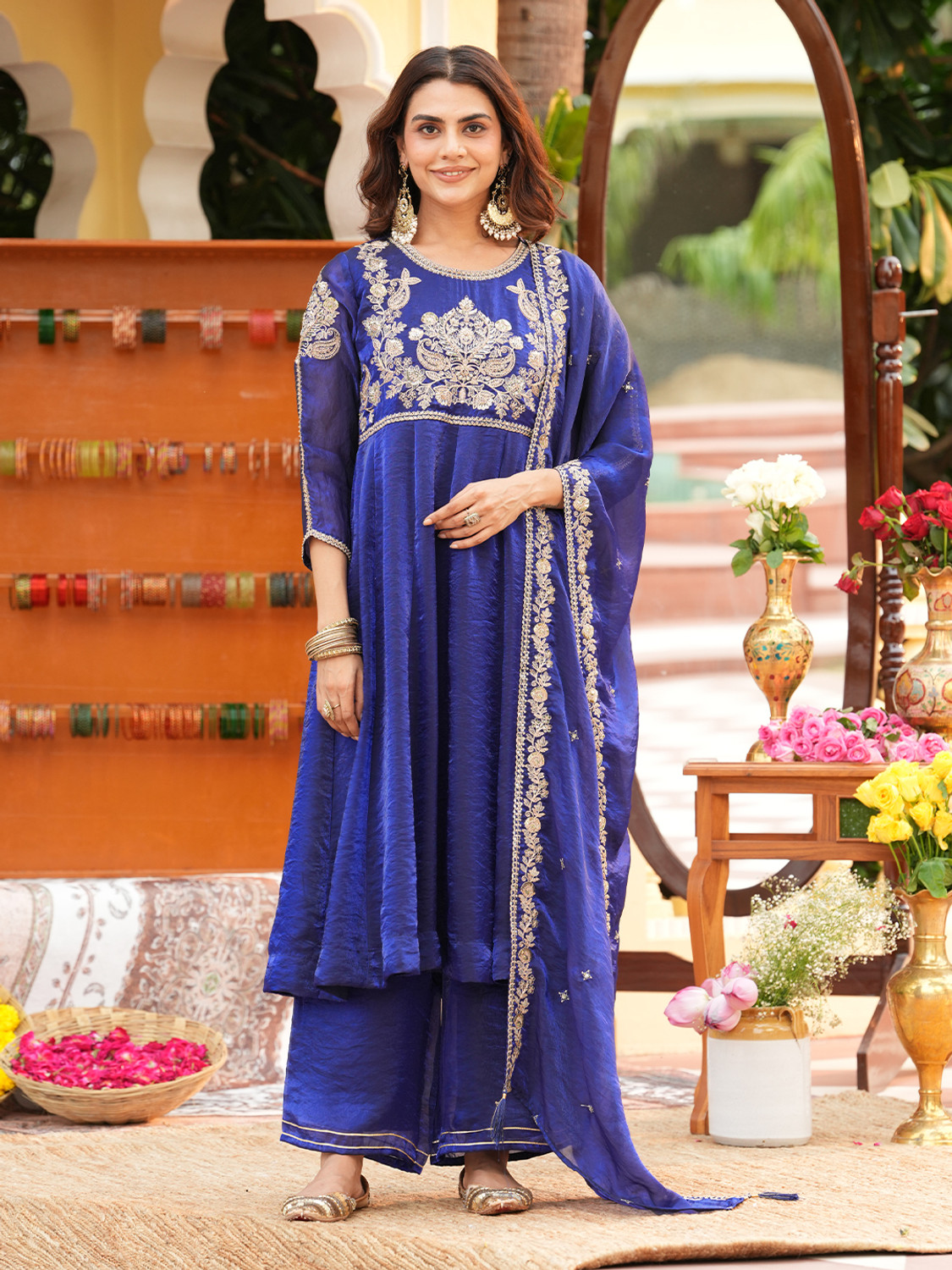 Image of Colors of Earth Women Kurta Palazzo Dupatta Set
