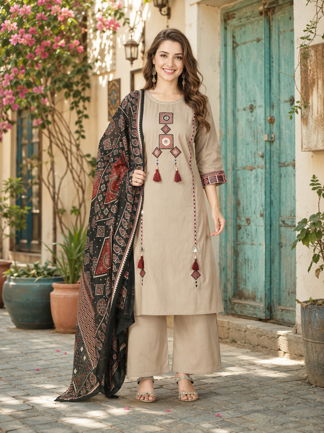 Image of VASTRA RANG Women Pure Cotton Kurta Pant Dupatta Set