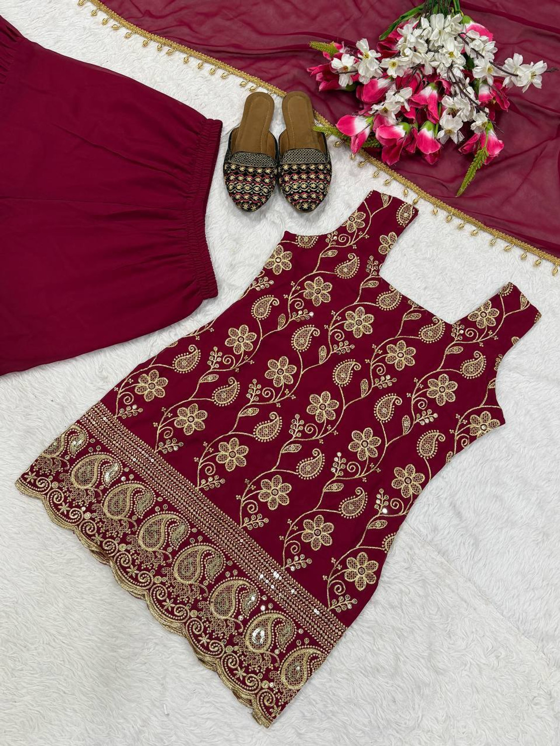 Image of Khodiyar Elegant Heavy Sequence Embroidered Sharara Set Embellished Kurta, Sharara & Dupatta Set