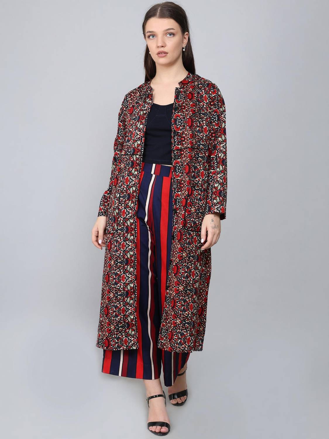 BAAWRI Women Crop Top Palazzo Ethnic Jacket Set