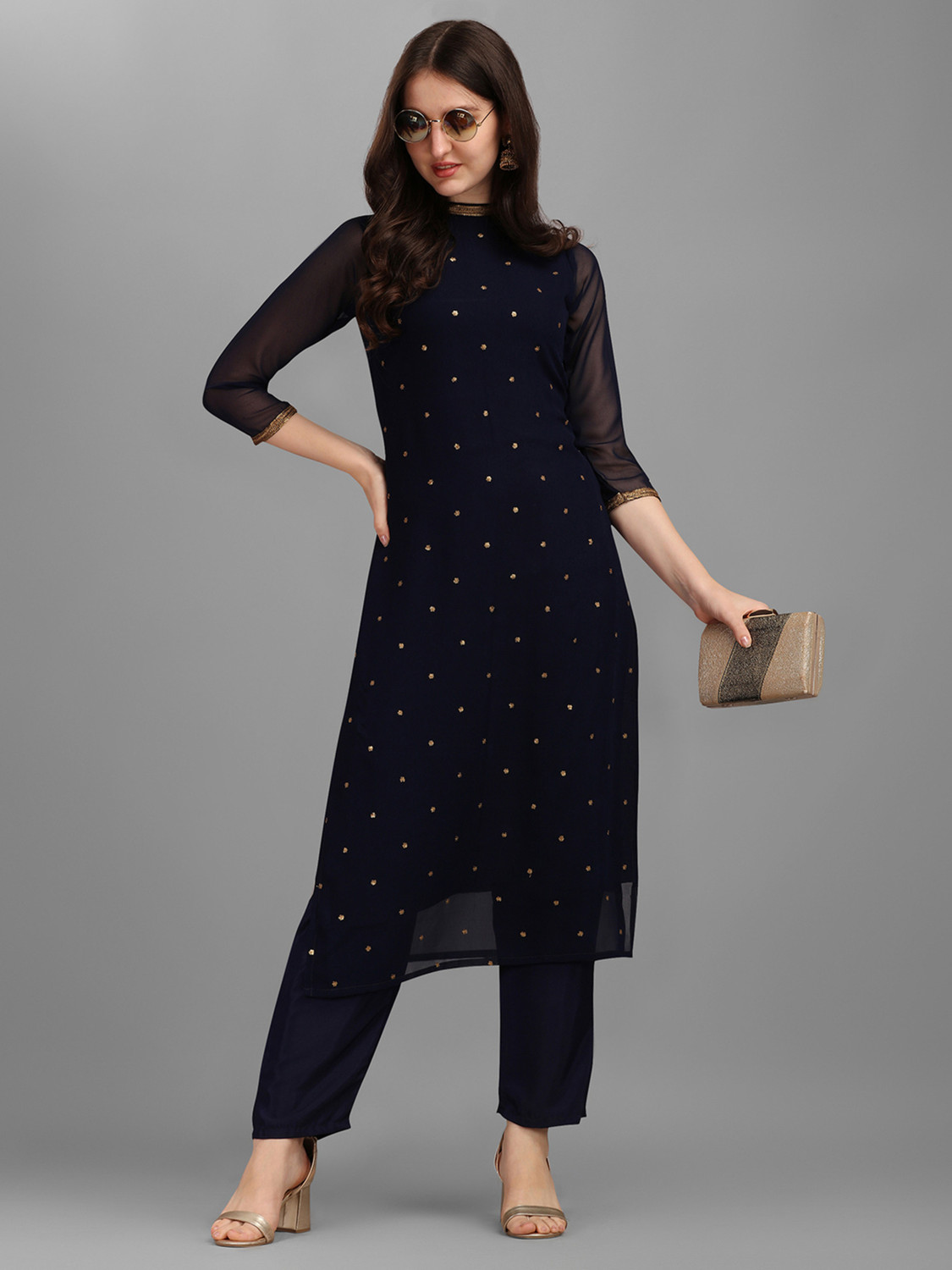 Image of Saanjh Women Georgette Kurta Pant Set