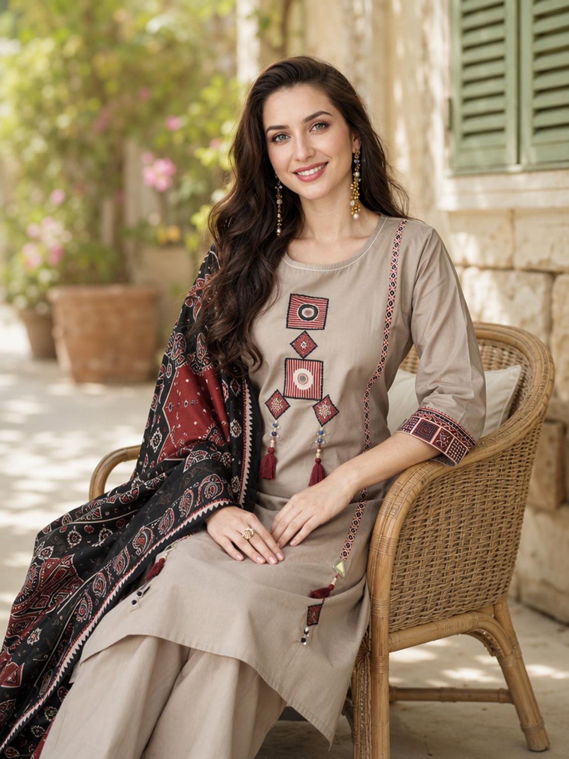 Image of VASTRA RANG Women Pure Cotton Kurta Pant Dupatta Set