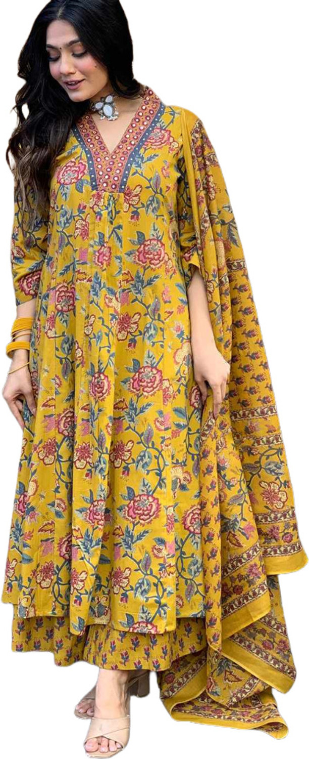 Image of BAMSOM WEAR Women Kurti Palazzo Dupatta Set