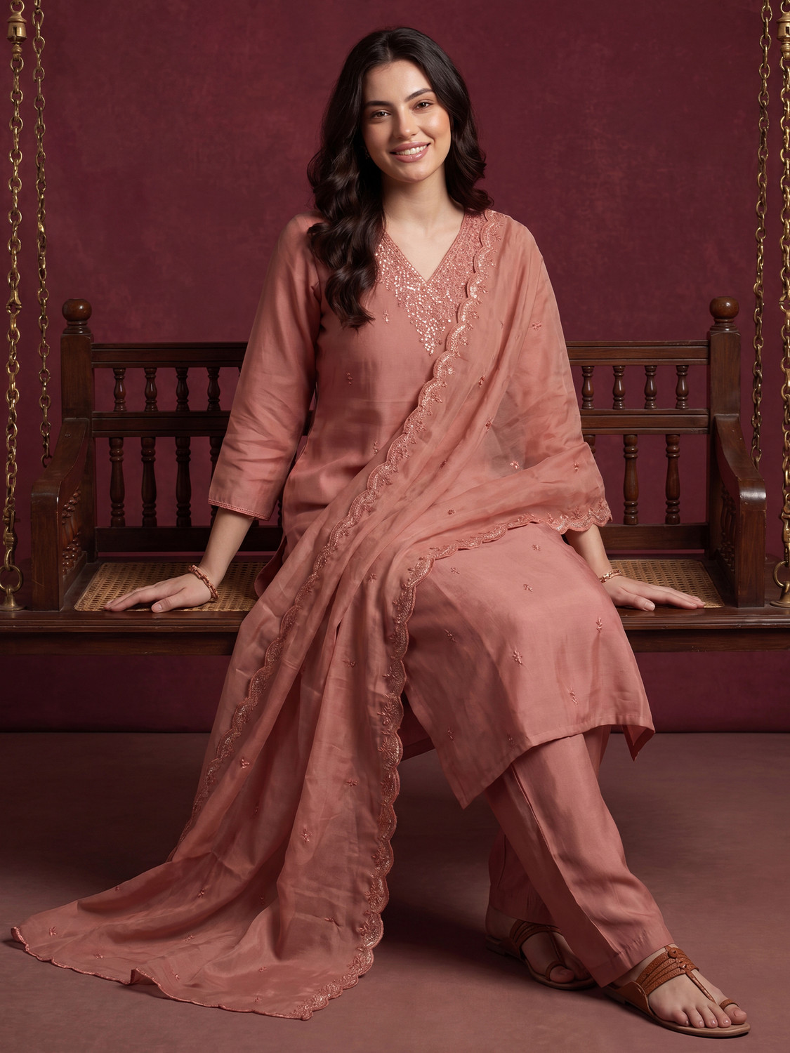 Image of Indo Era Women Kurta Pant Dupatta Set
