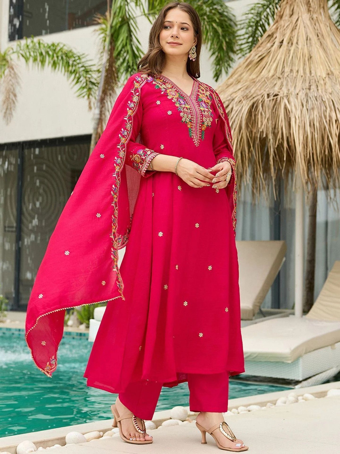 Image of Jishmish Women Viscose Rayon Kurta Pant Dupatta Set